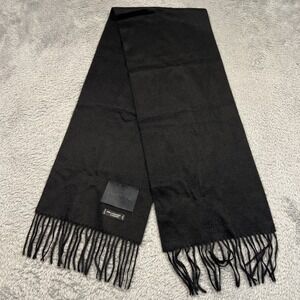 VALENTINO‎ Women's Scarf Black 100% Cashmere Fringed Quiet Luxury Old Money